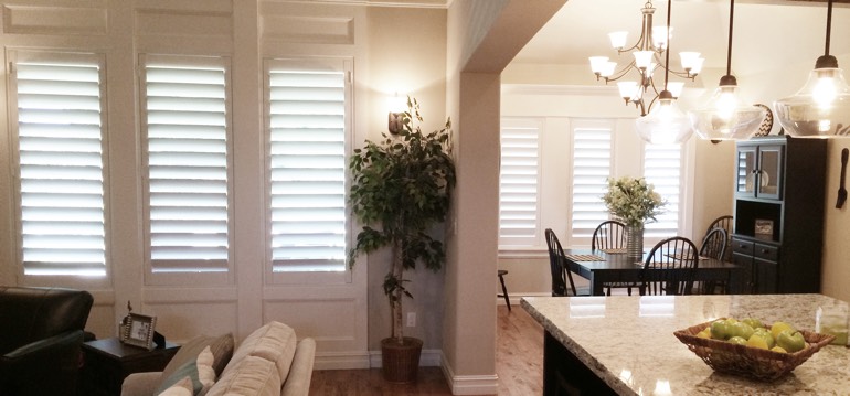 Honolulu shutters in kitchen and great room